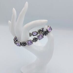 Real Amethyst Bracelet in Solid Sterling Silver | Vintage-Style Statement